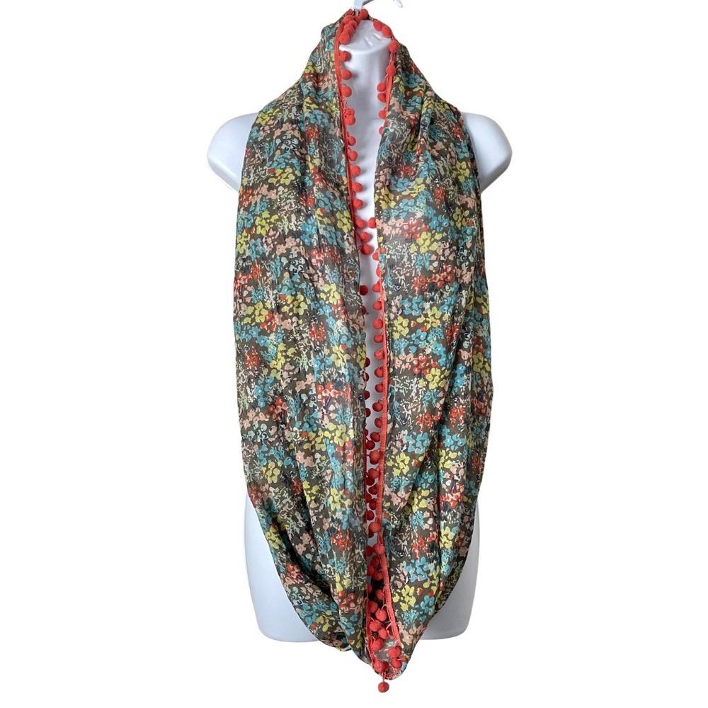 Matilda Jane Infinity Scarf Floral Pom Pom Modal Cotton Cottagecore Boho Retro
